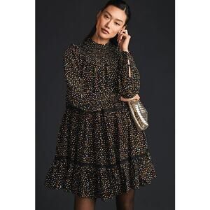 Scotch & Soda Smocked Mini Dress M Black Floral Ruffle Anthropologie Boho